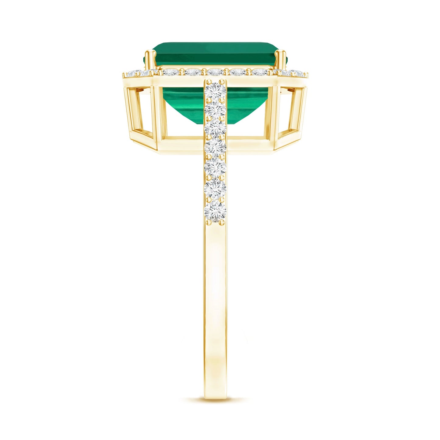Lab Grown 3 Carat Emerald Cut Emerald Engagement Ring with Diamond Halo