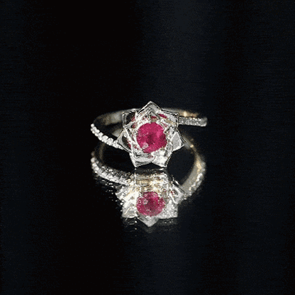 Natural 0.6 Carat Ruby Flower Engagement Ring with Diamond Bypass Shank