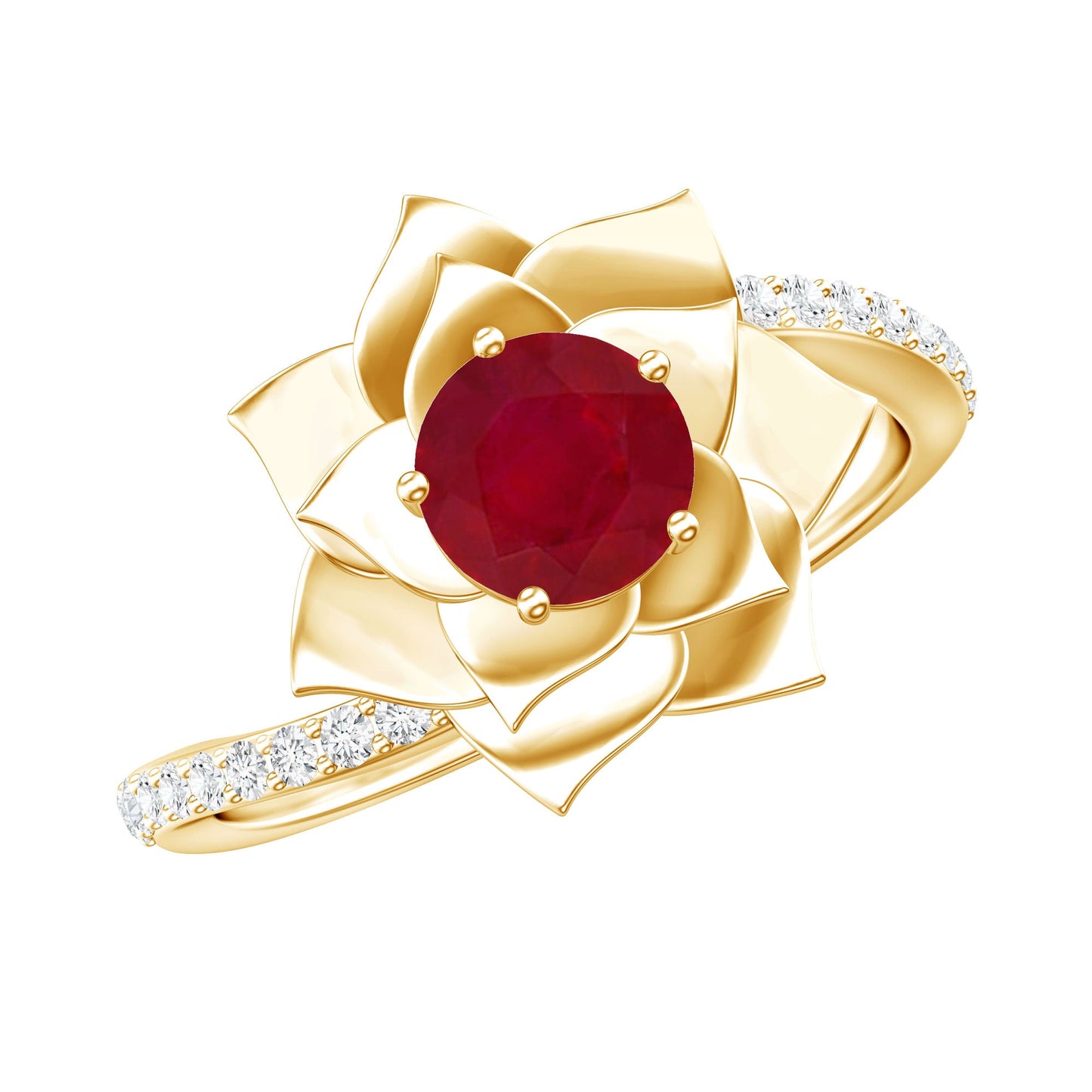 Natural 0.6 Carat Ruby Flower Engagement Ring with Diamond Bypass Shank
