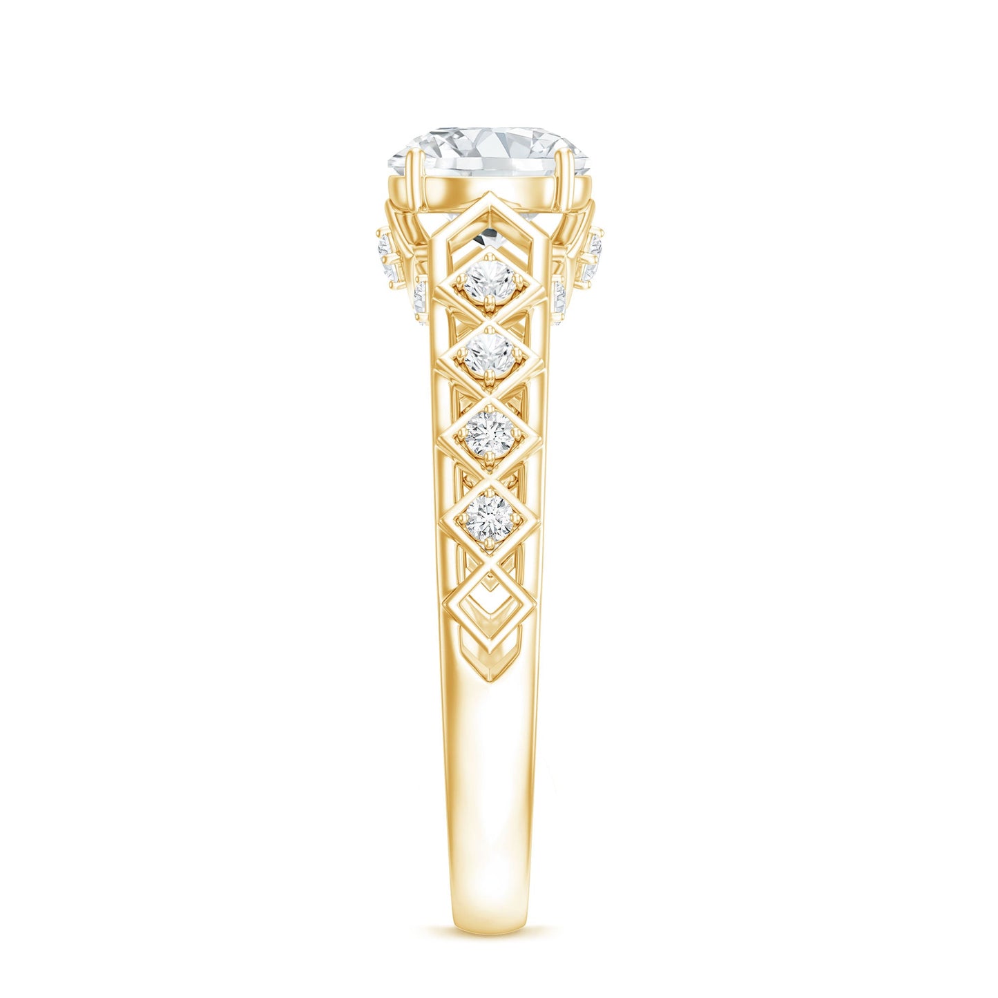 Round Cut Certified Moissanite Art Deco Engagement Ring