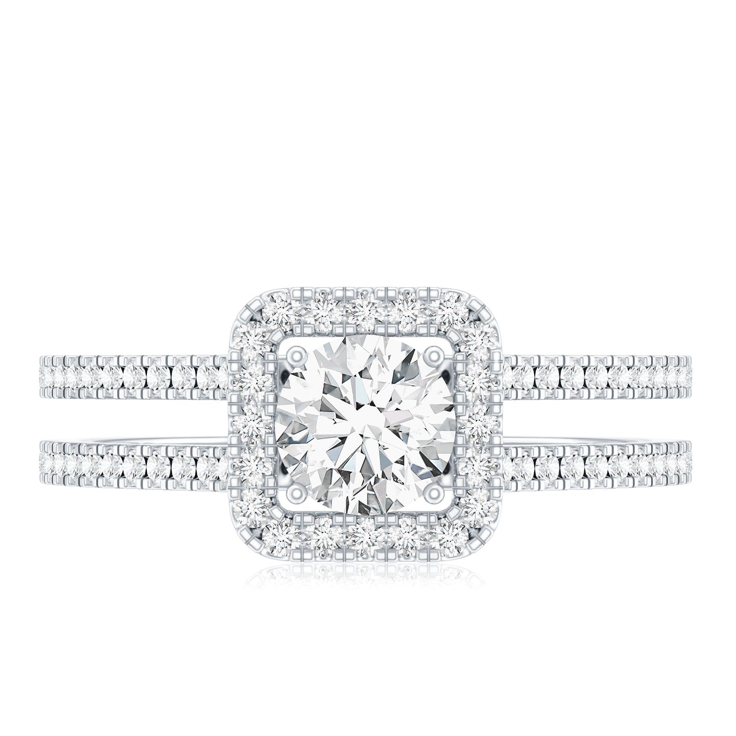 Classic Moissanite Double Band Engagement Ring with Halo