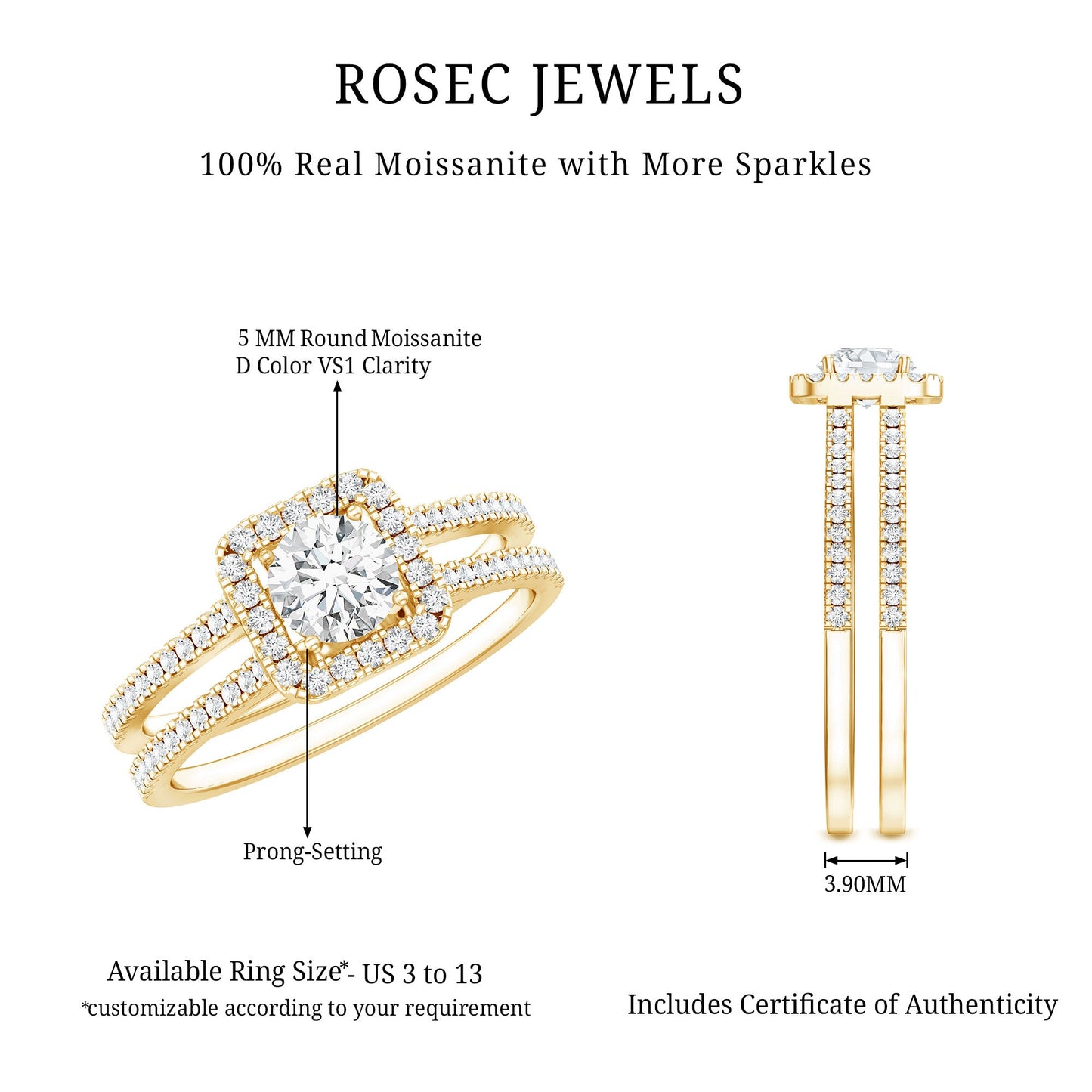 Classic Moissanite Double Band Engagement Ring with Halo