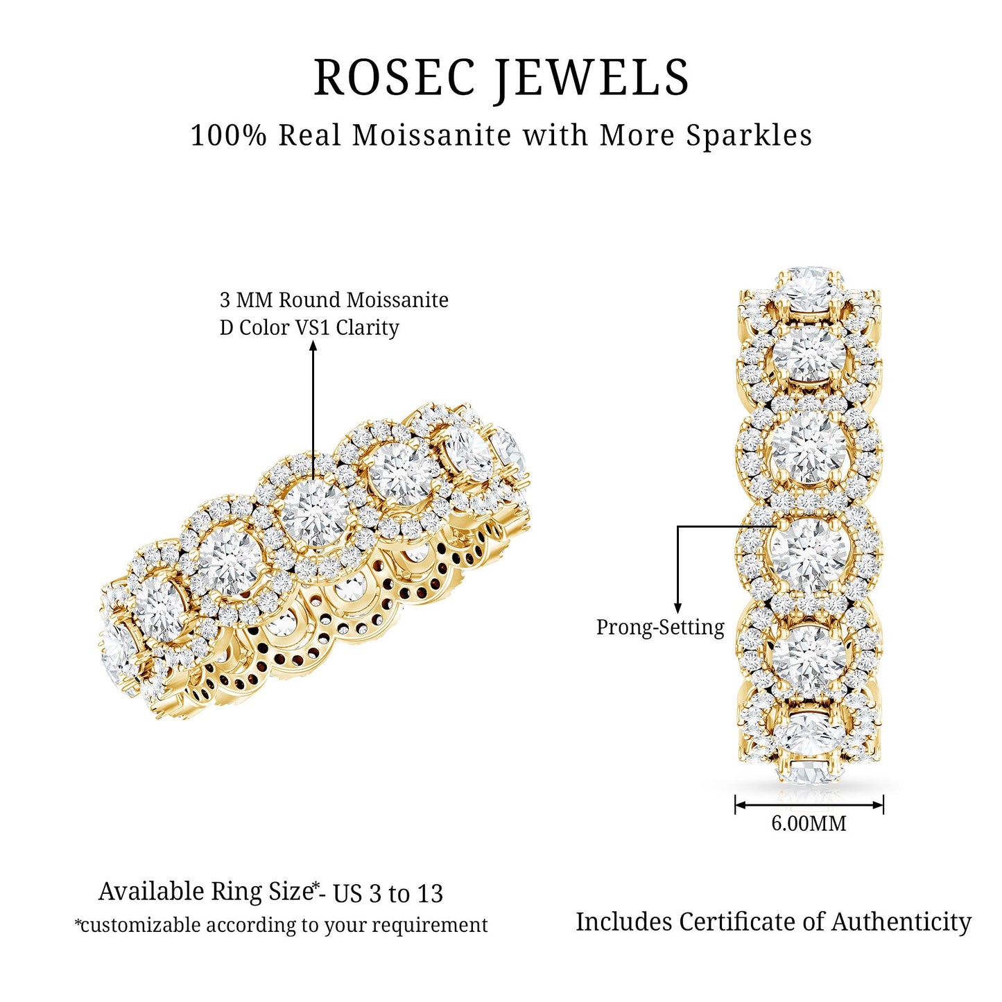 Certified Moissanite Statement Wedding Band for Women