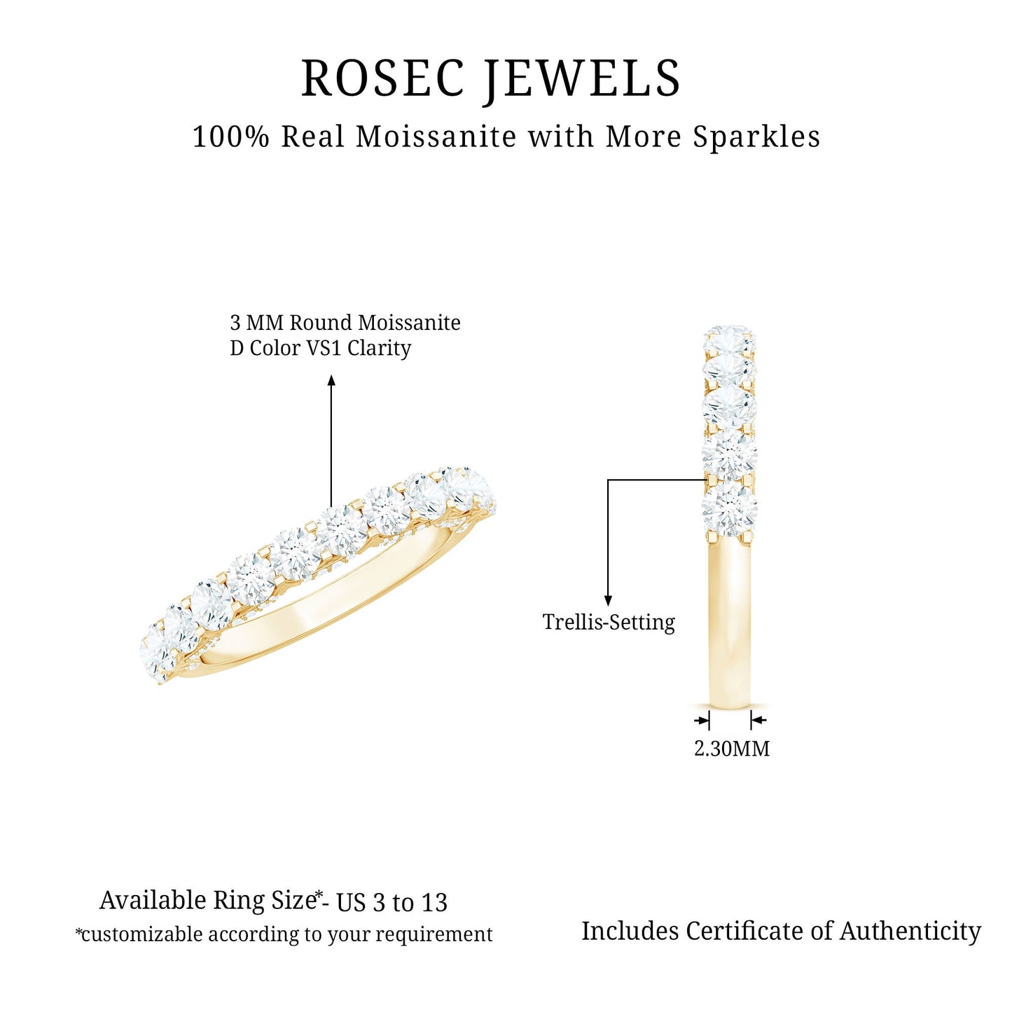 Trellis Set Moissanite Half Eternity Ring