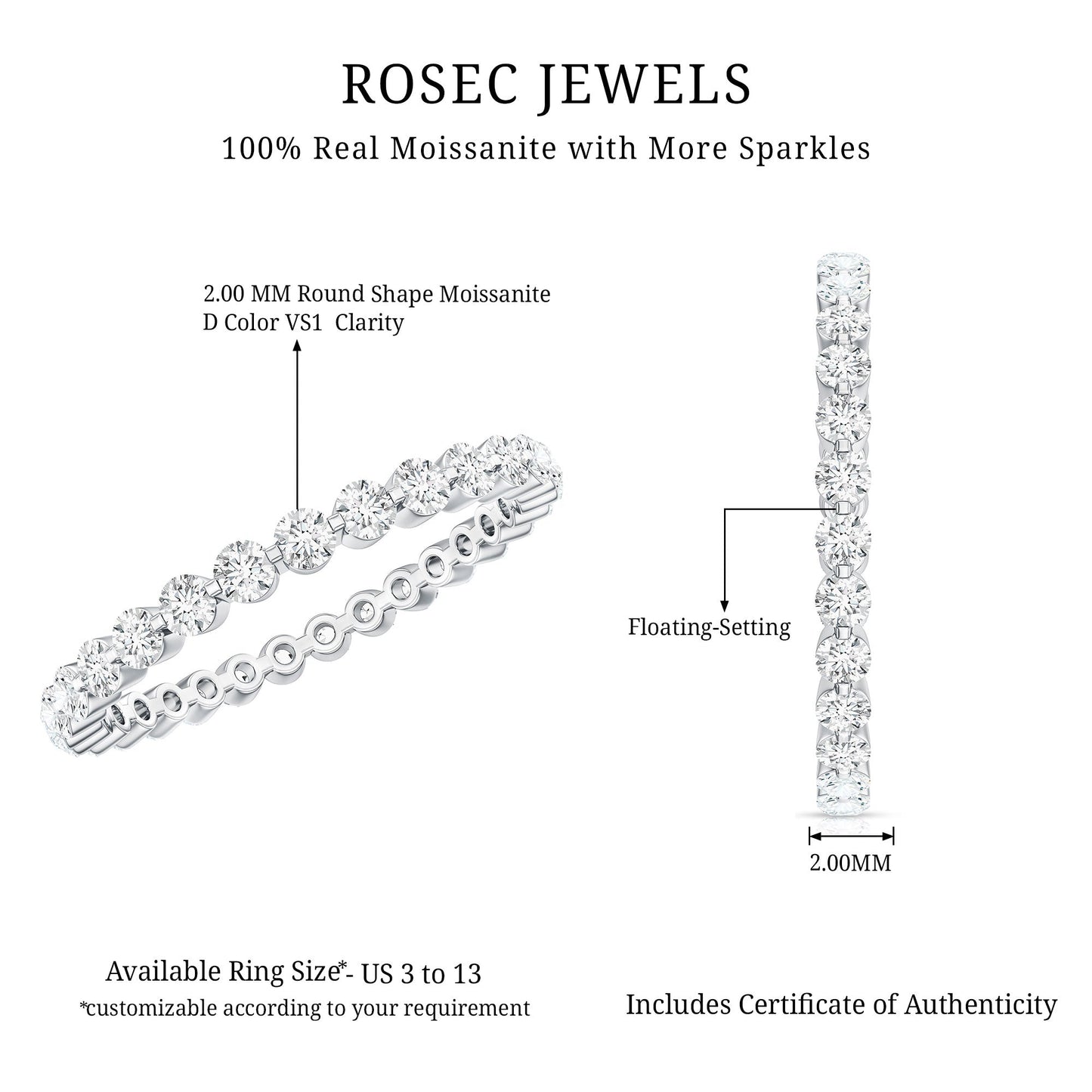 Round Cut Moissanite Full Eternity Band Ring
