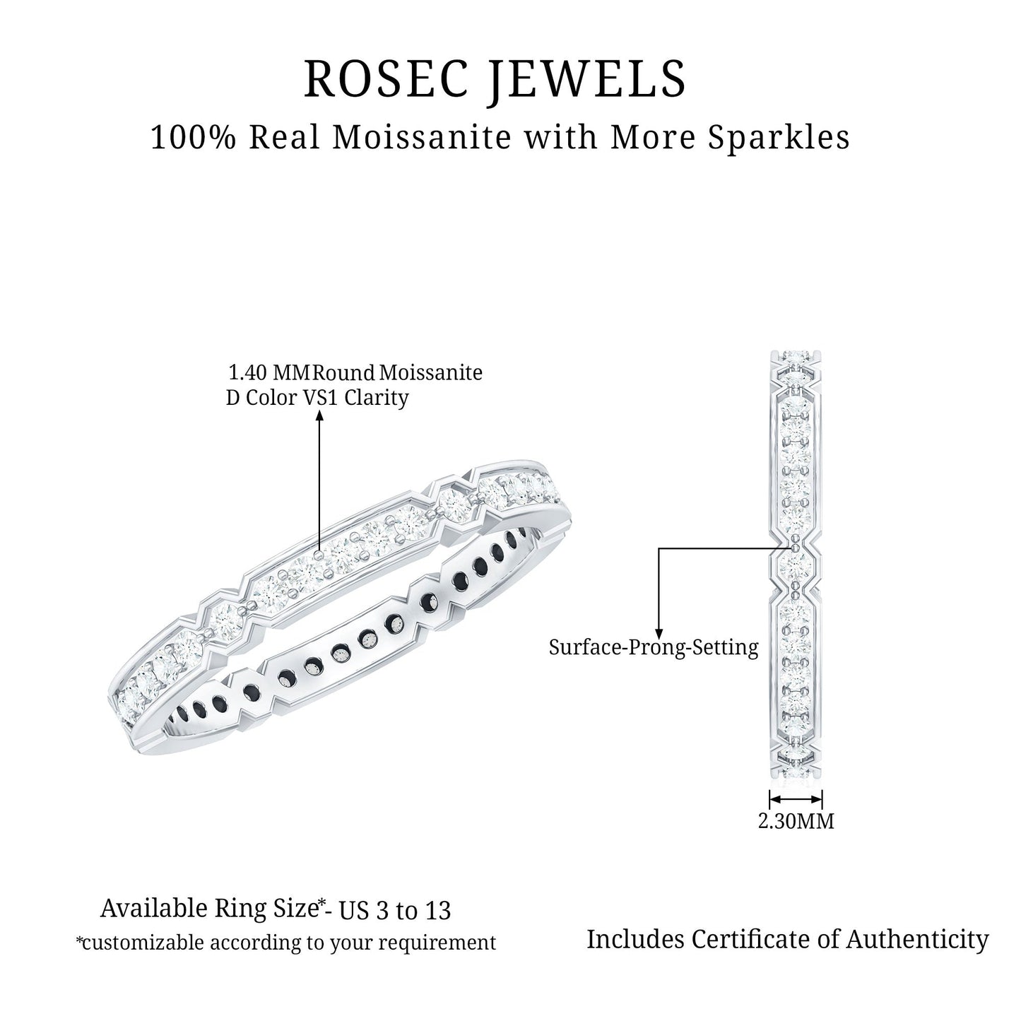 Classic Moissanite Full Eternity Ring in Pin Point Setting