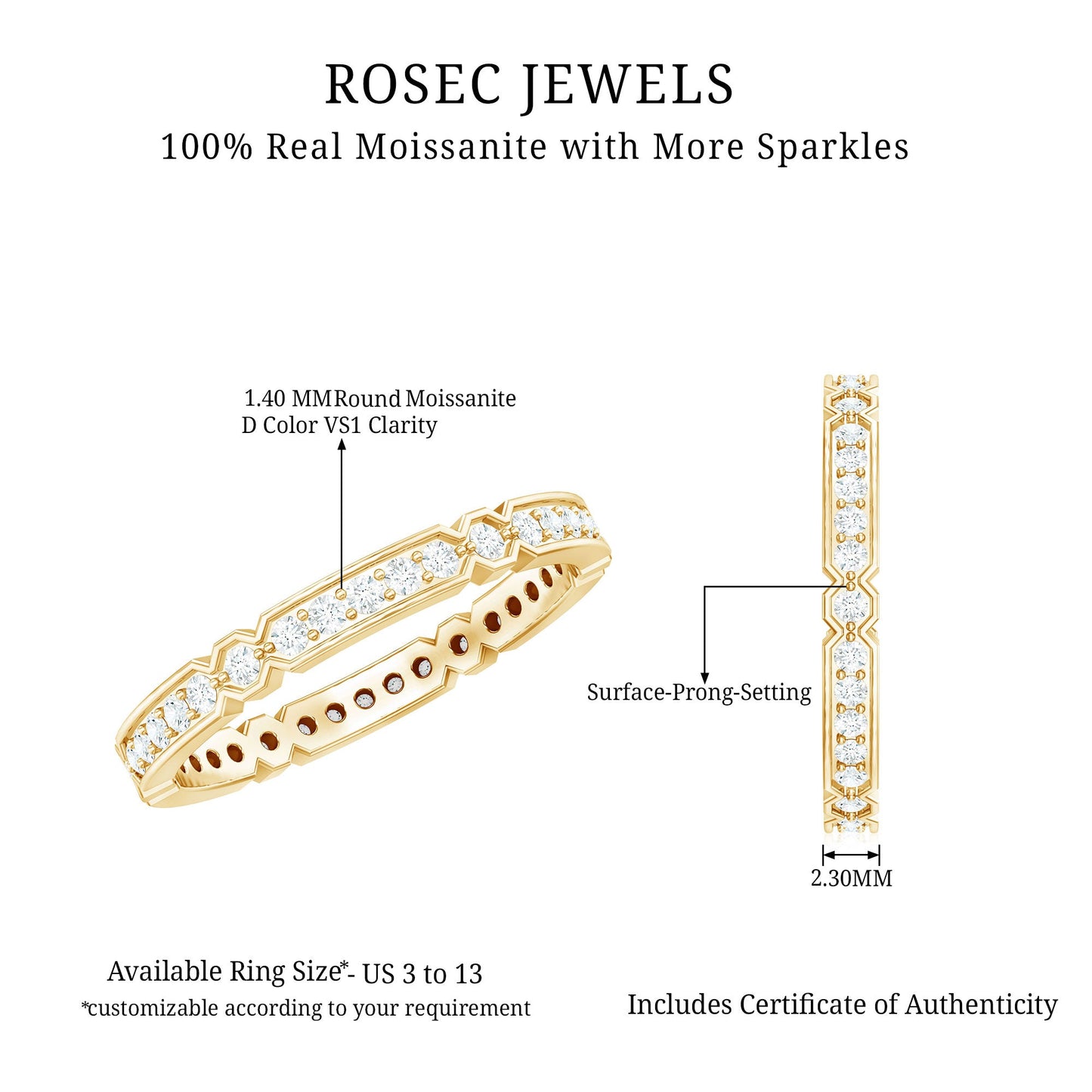 Classic Moissanite Full Eternity Ring in Pin Point Setting