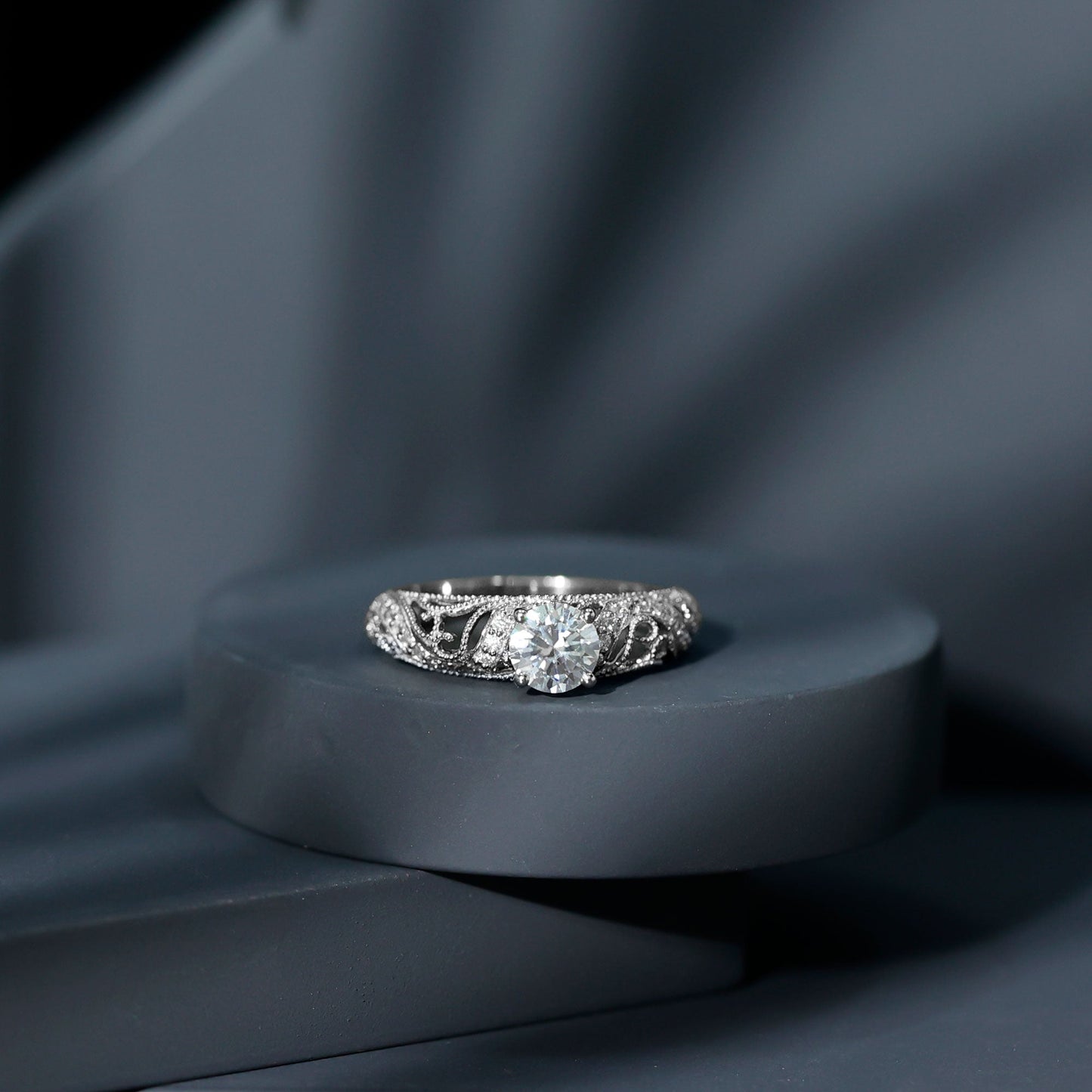 Vintage Inspired 0.98 Carat Moissanite Engagement Ring for Women