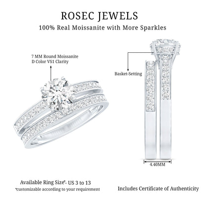 Brilliant Cut Moissanite Round Engagement Ring With Band