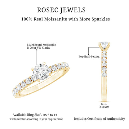 Certified 5 MM Moissanite Traditional Engagement Ring with Side Stones