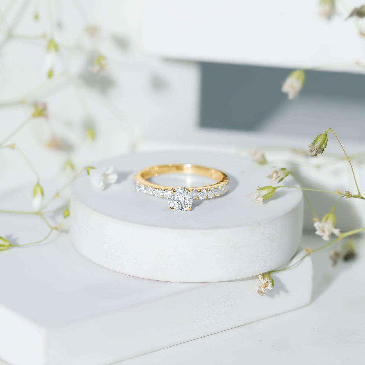 Certified 5 MM Moissanite Traditional Engagement Ring with Side Stones