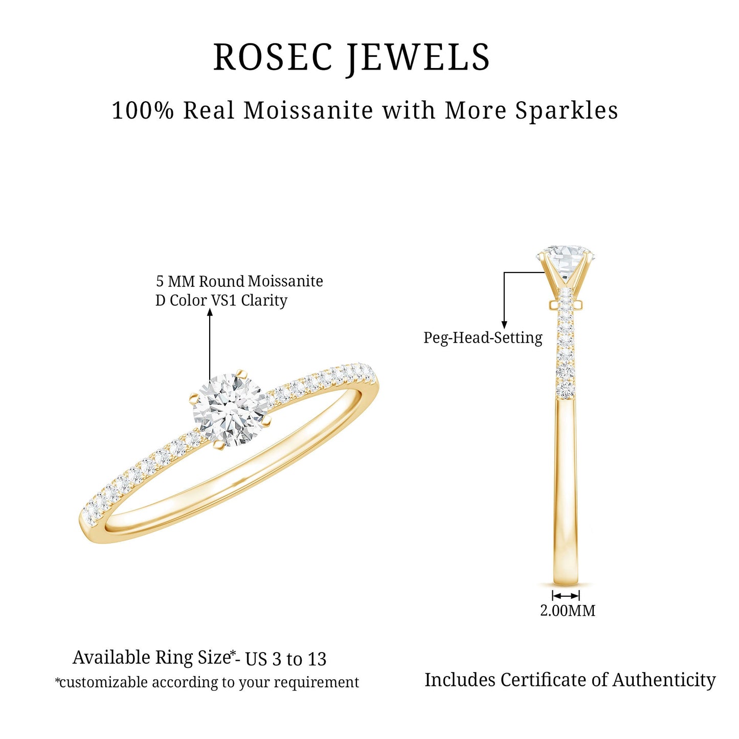 Certified 0.5 Carat Round Moissanite Solitaire Promise Ring