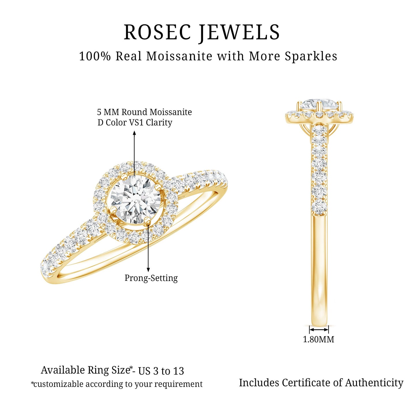 Brilliant Cut Moissanite Promise Ring With Certificate