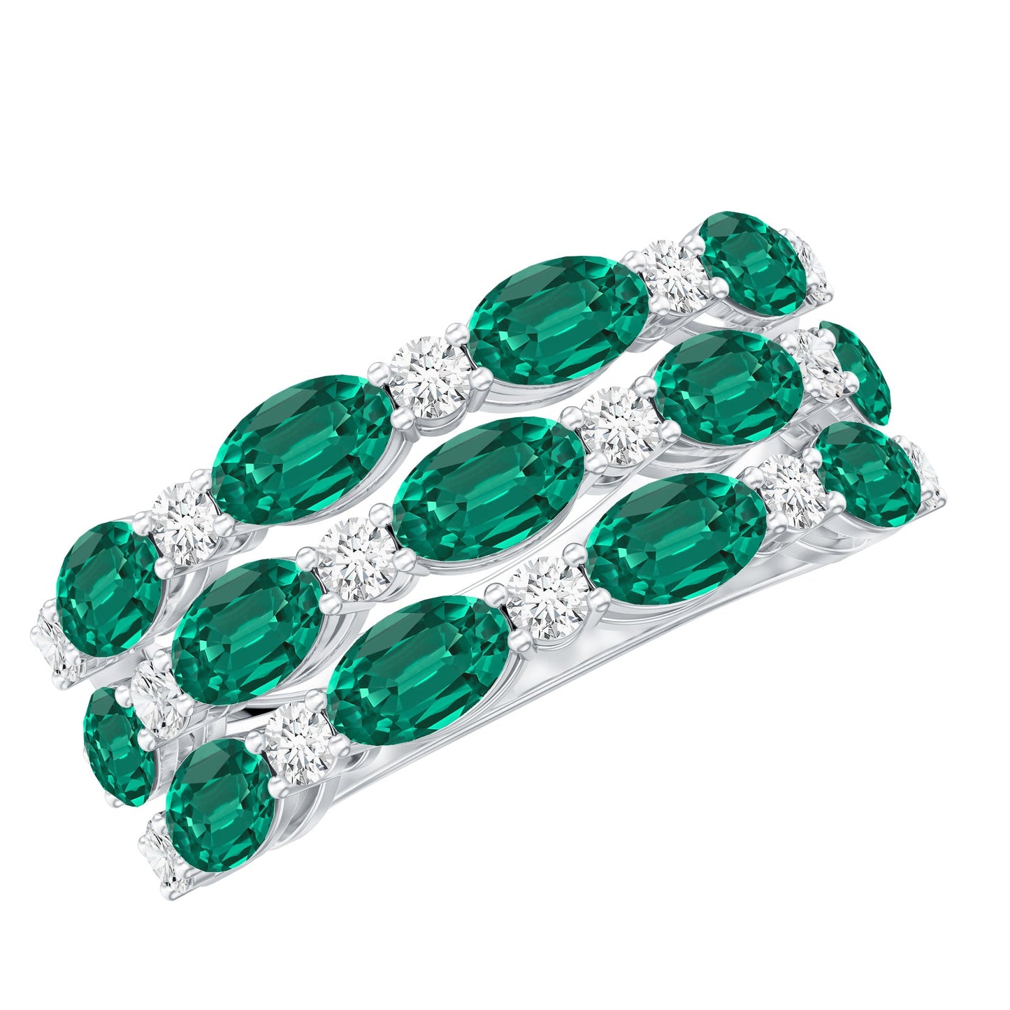 Oval Cut Lab Grown Emerald Statement Wedding Band with Diamond