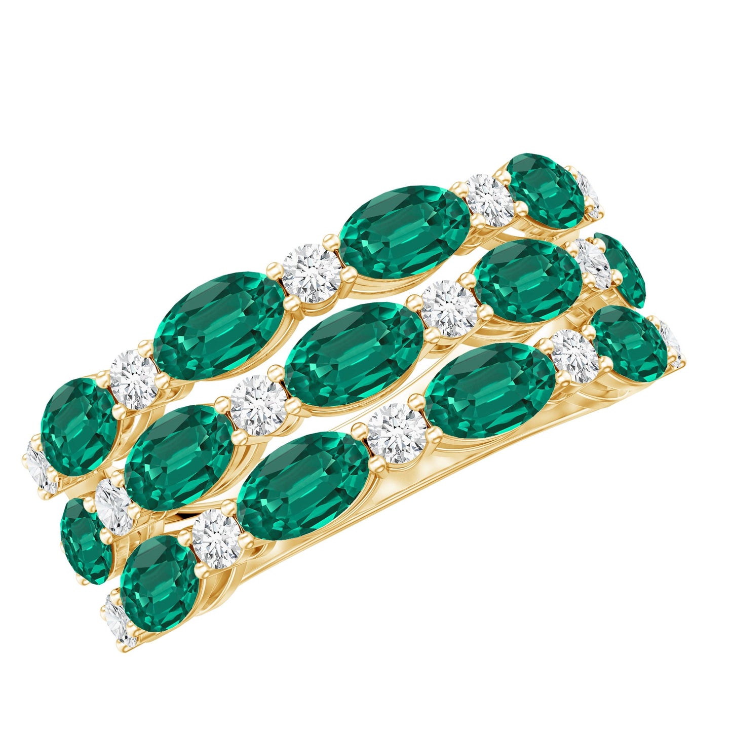 Oval Cut Lab Grown Emerald Statement Wedding Band with Diamond