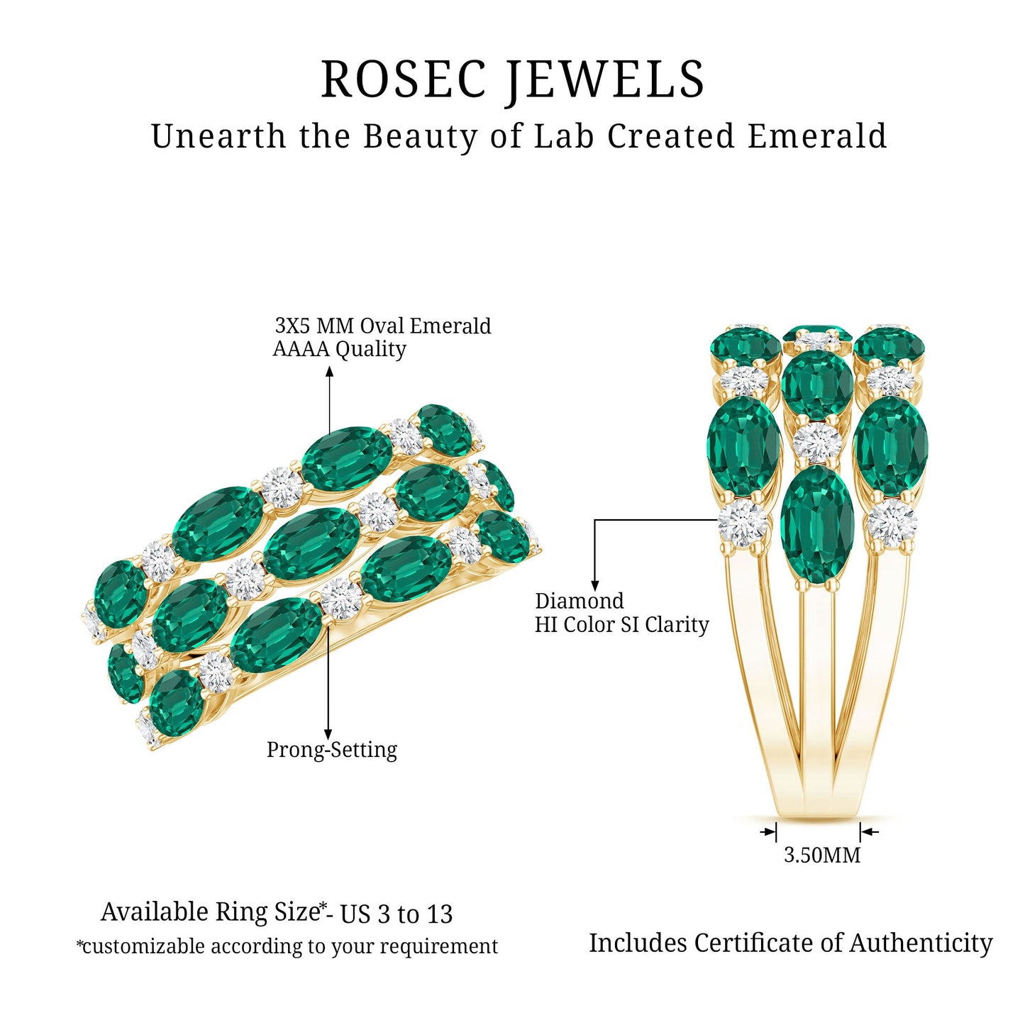 Oval Cut Lab Grown Emerald Statement Wedding Band with Diamond