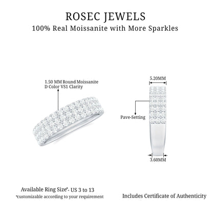 Three Row Moissanite Half Eternity Band Ring