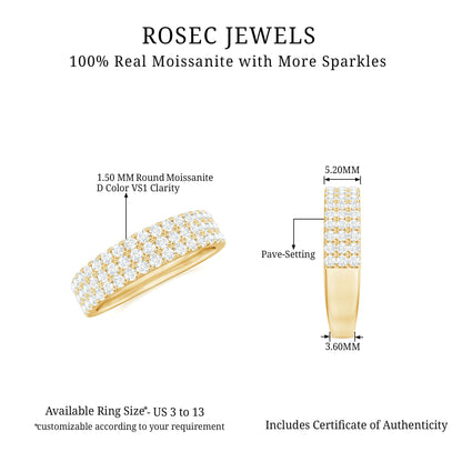 Three Row Moissanite Half Eternity Band Ring