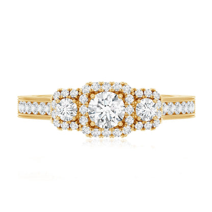 Vintage Style Moissanite 3 Stone Engagement Ring