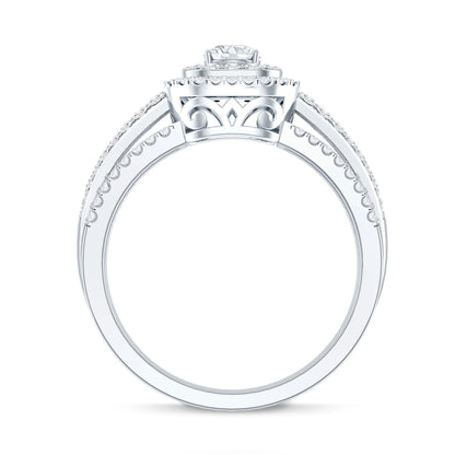 Lab Grown Diamond Retro Engagement Ring with Double Halo