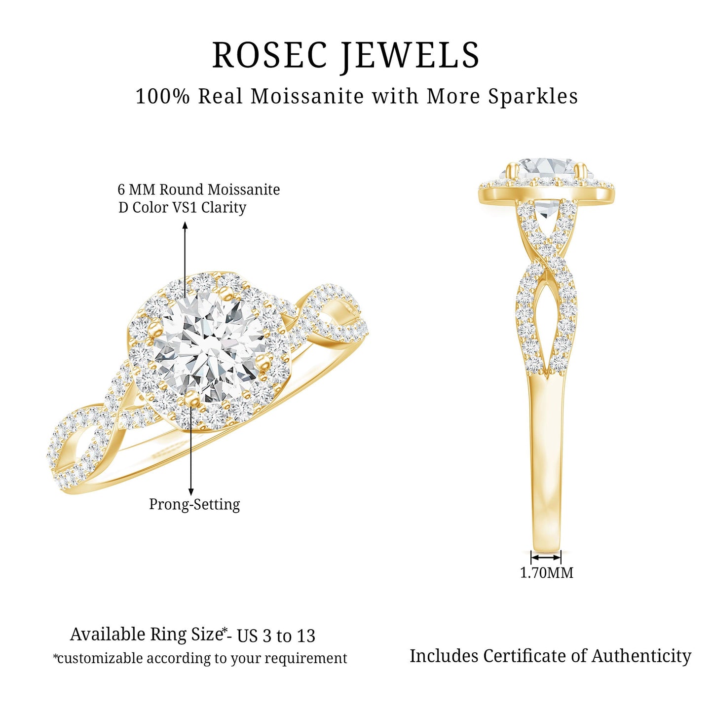 Certified Moissanite Halo Engagement Ring with Criss Cross Shank