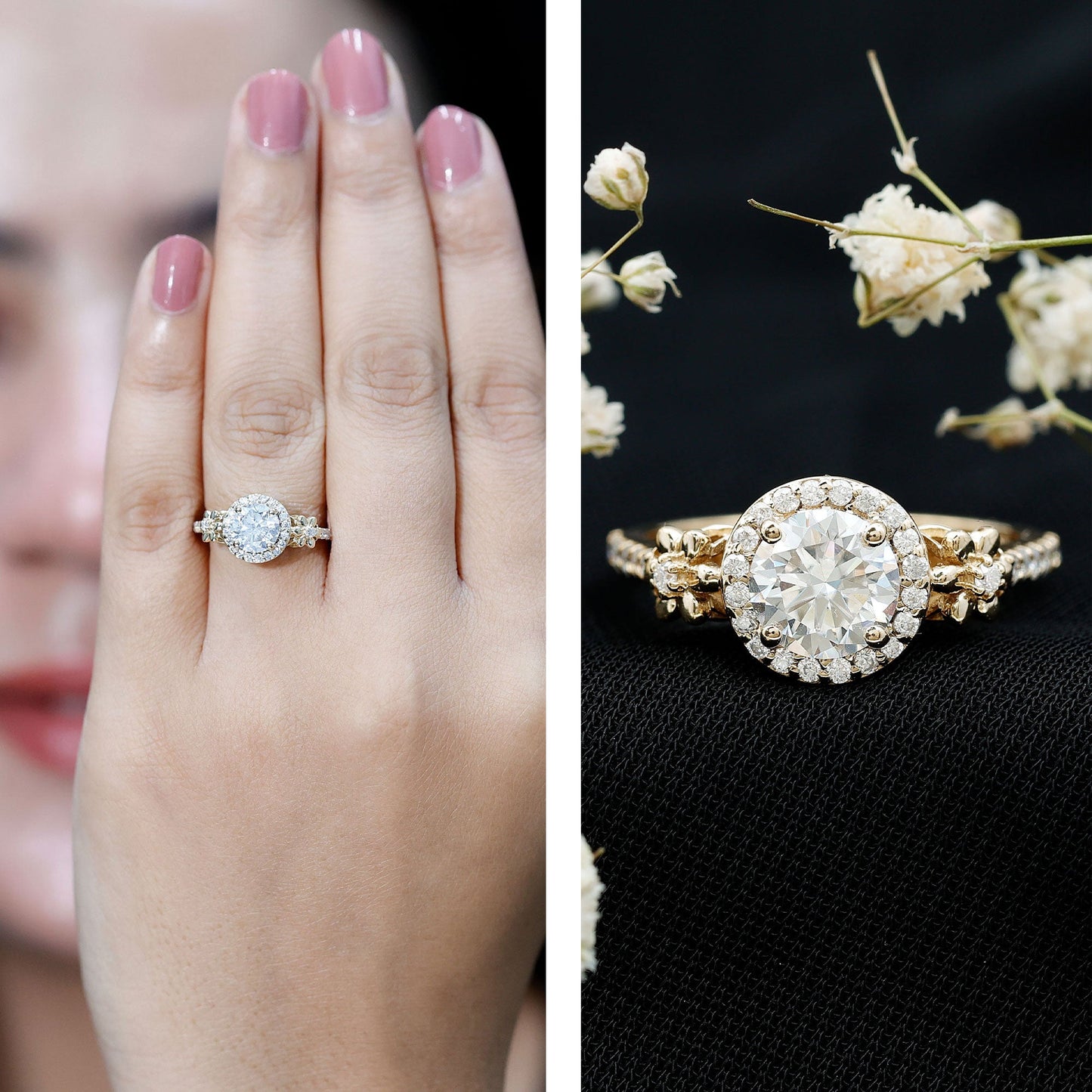 Certified 1.3 Carat Moissanite Floral Engagement Ring for Women