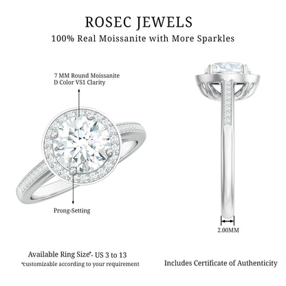 Round Moissanite Halo Engagement Ring with Certificate