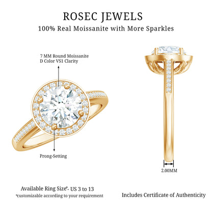 Round Moissanite Halo Engagement Ring with Certificate
