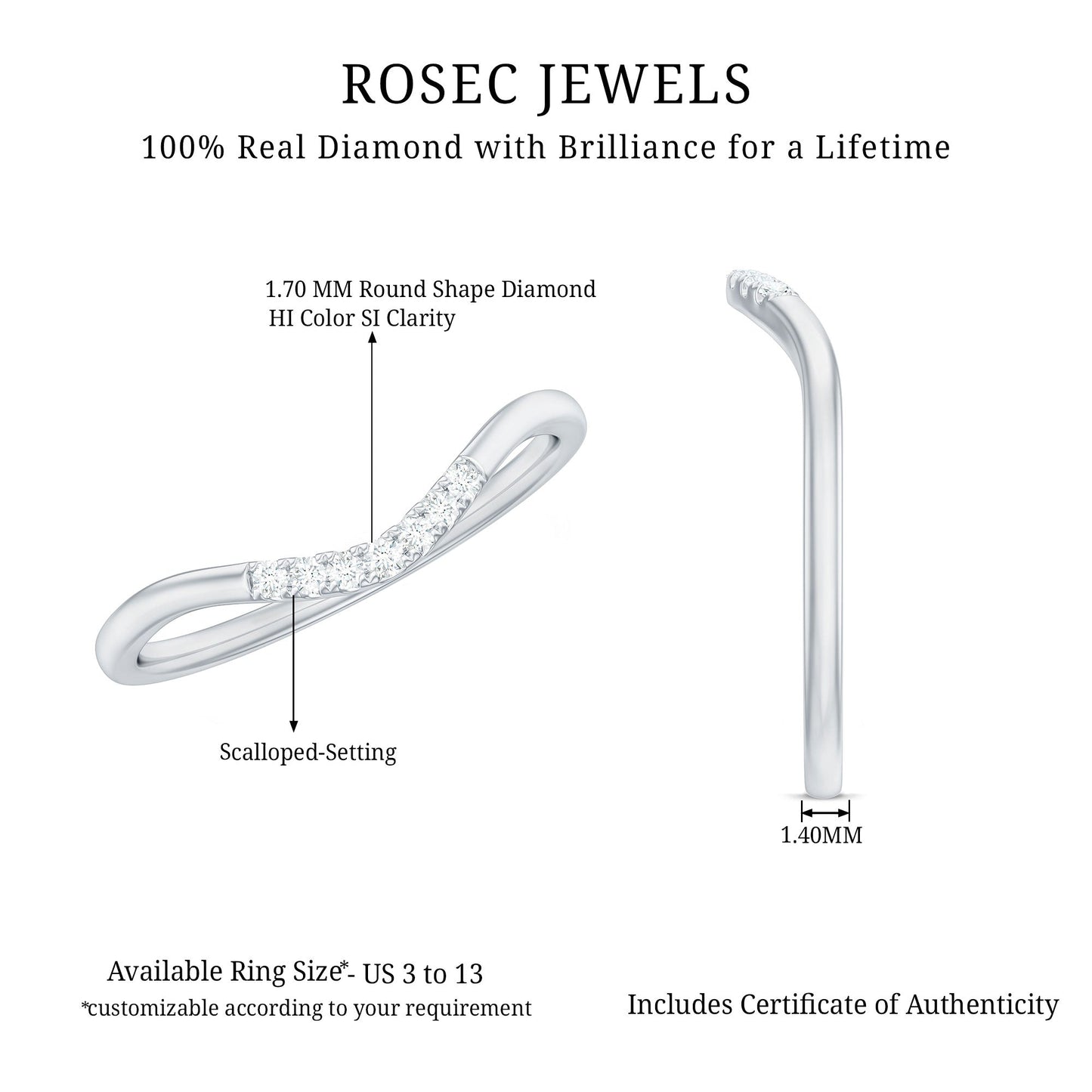 Natural Diamond Curved Enhancer Ring for Women