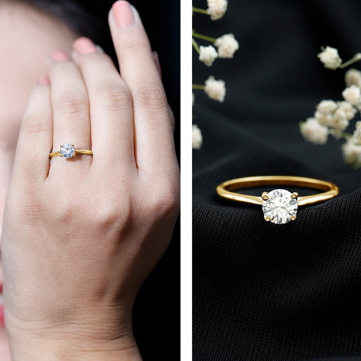 Solitaire Round Cut Moissanite Engagement Ring for Her