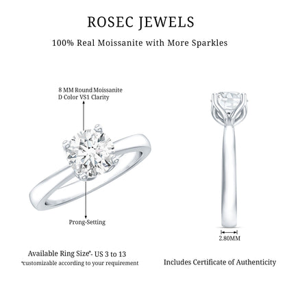 Petal Prong Set Round Moissanite Solitaire Engagement Ring