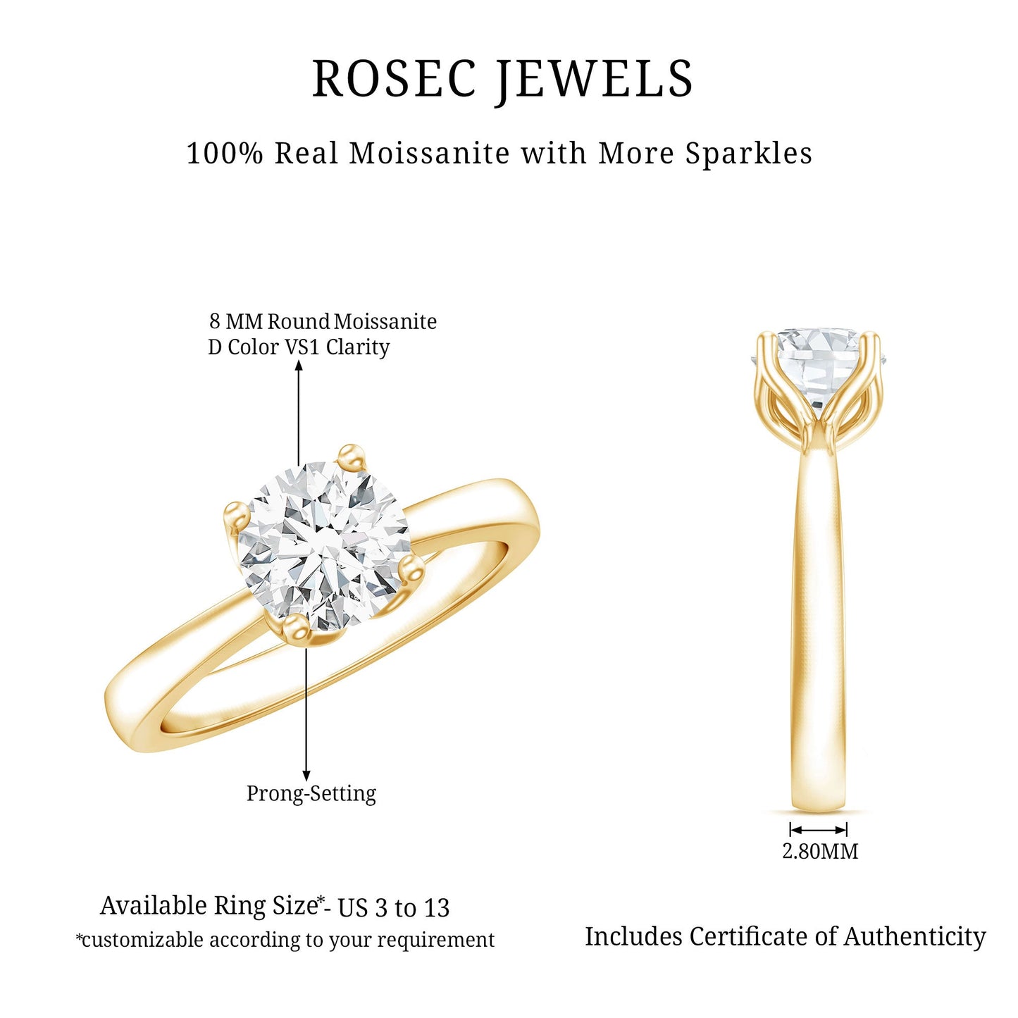 Petal Prong Set Round Moissanite Solitaire Engagement Ring