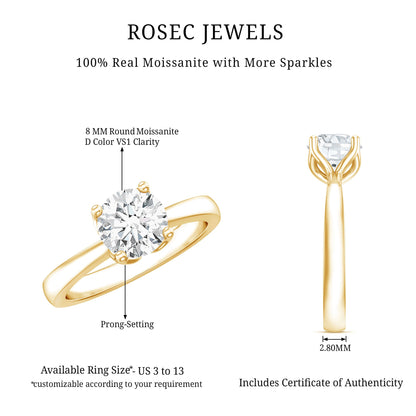 Petal Prong Set Round Moissanite Solitaire Engagement Ring
