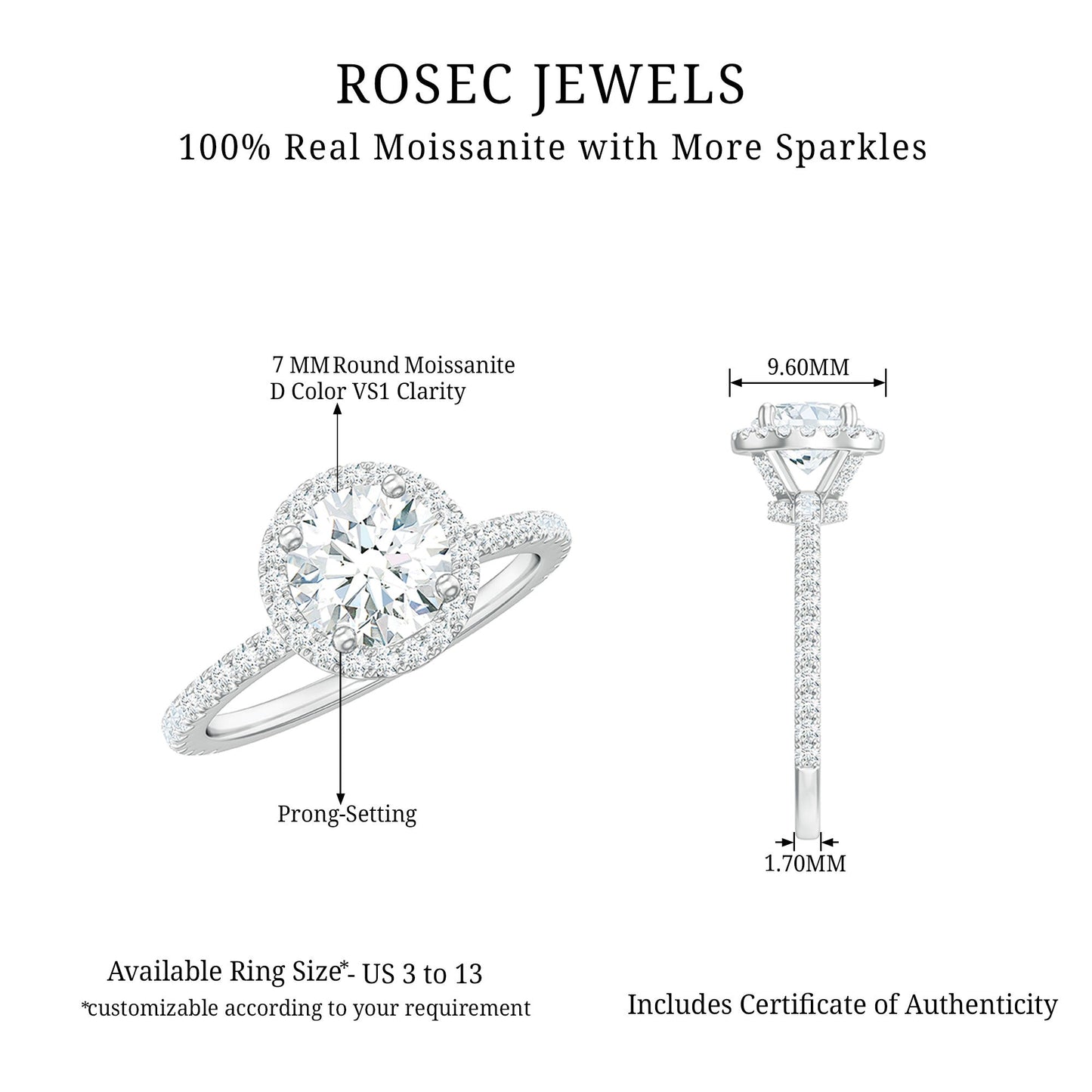 Certified Moissanite Halo Engagement Ring for Her
