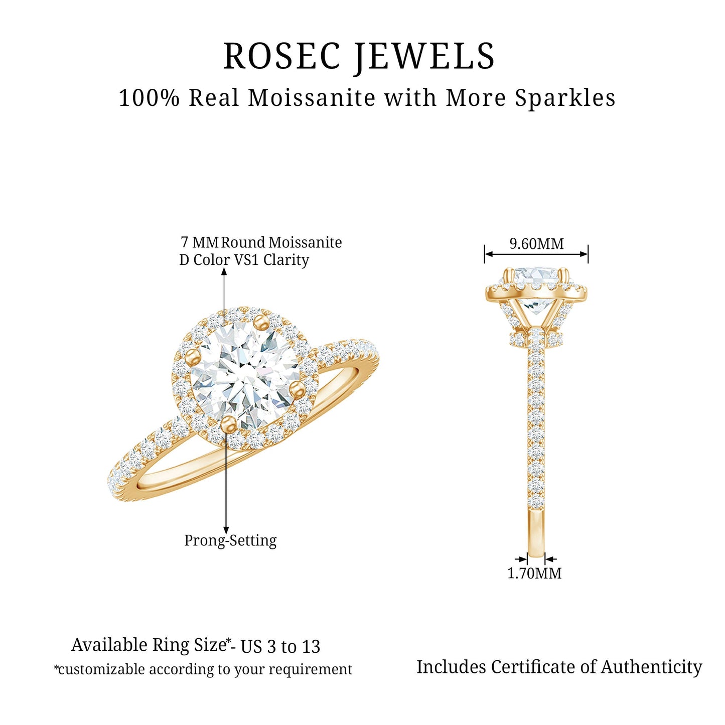 Certified Moissanite Halo Engagement Ring for Her