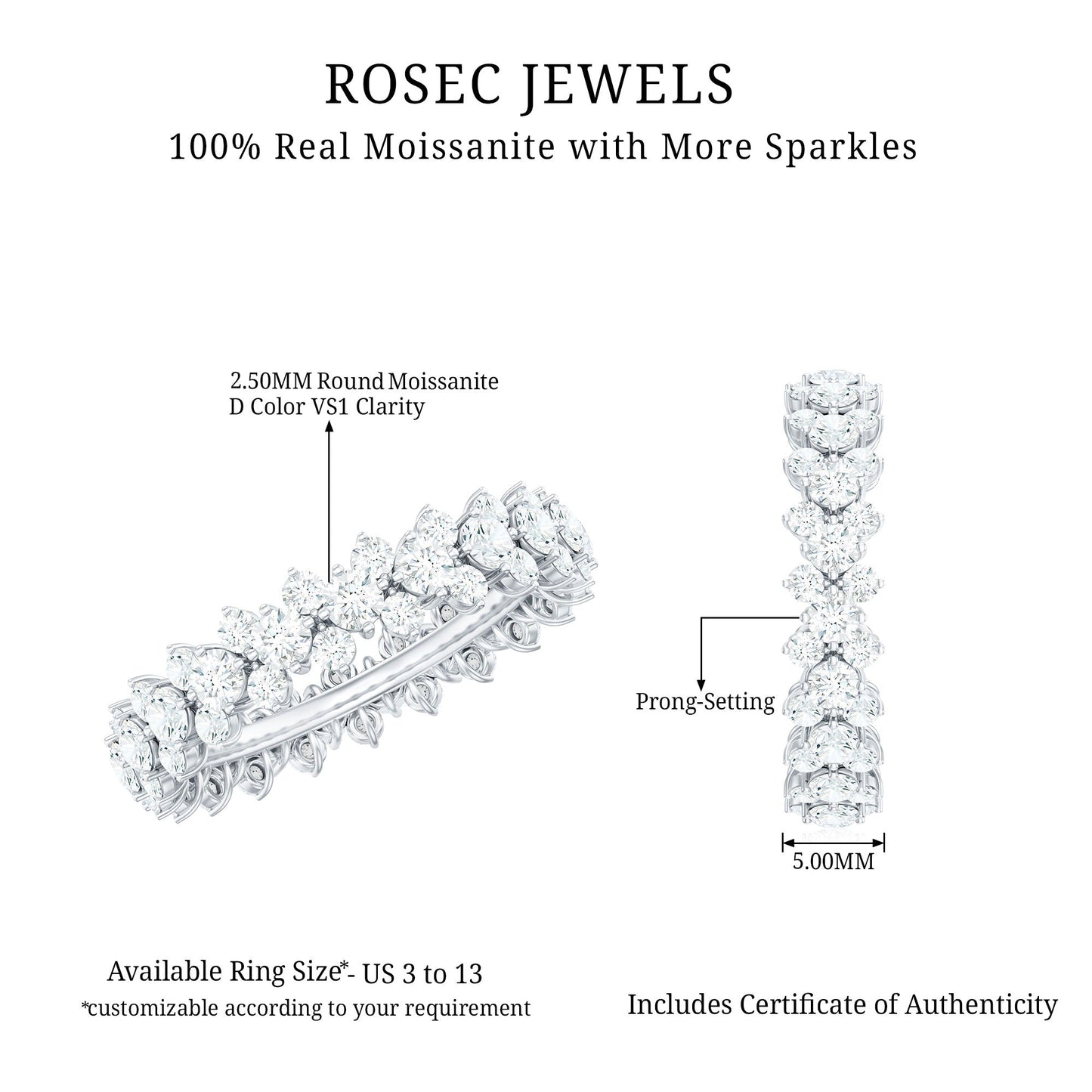 Certified Moissanite Cluster Eternity Ring For Women