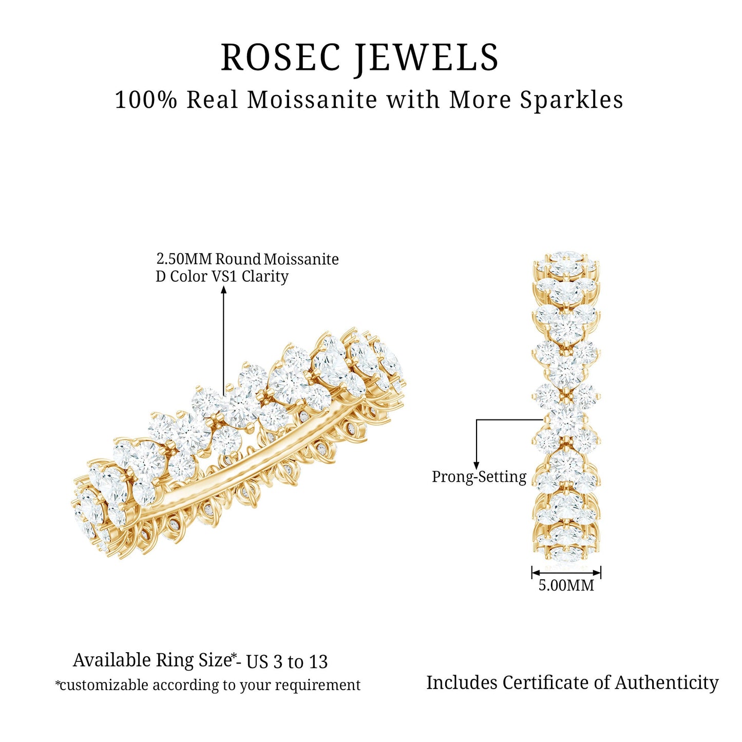 Certified Moissanite Cluster Eternity Ring For Women