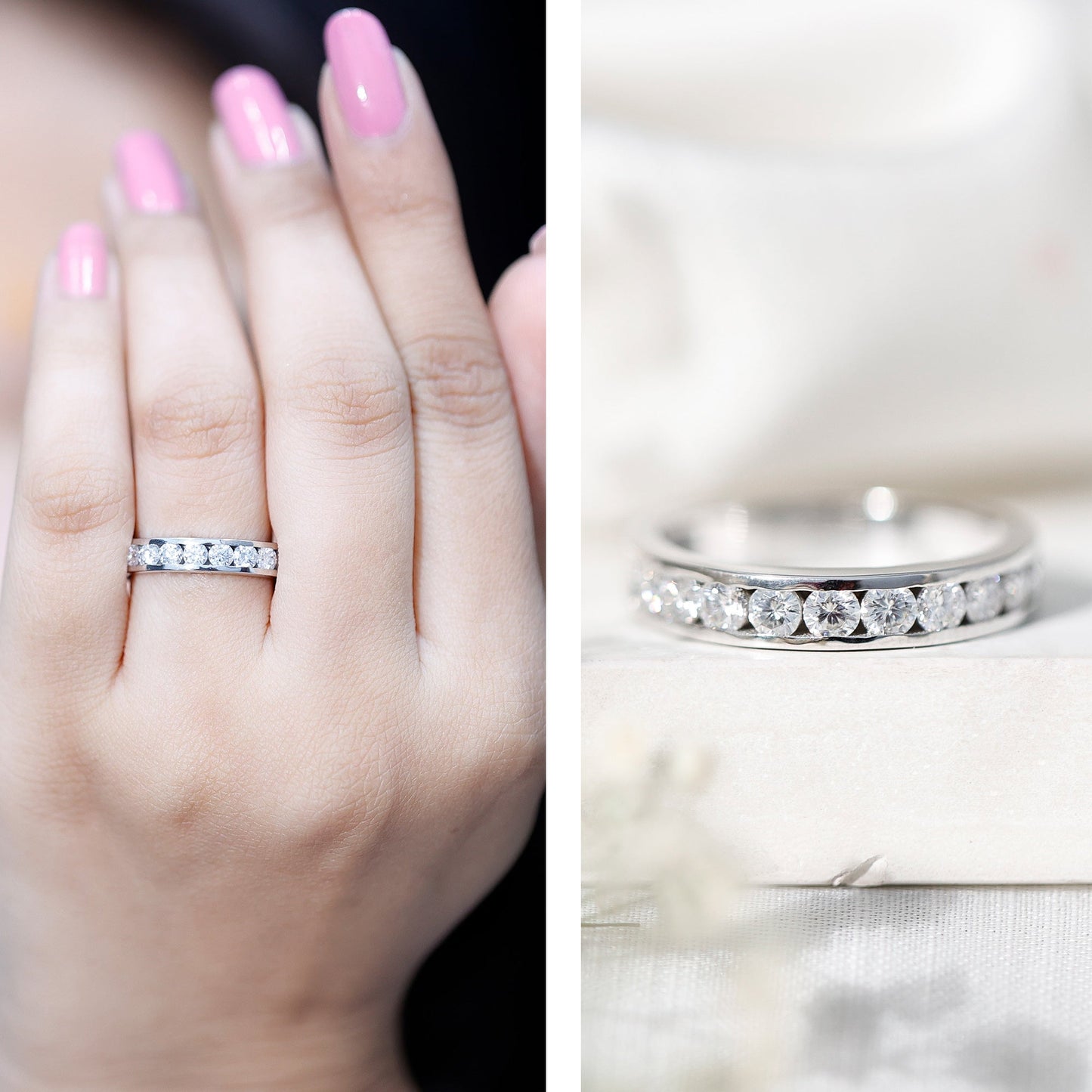 Channel Set Moissanite Half Eternity Band