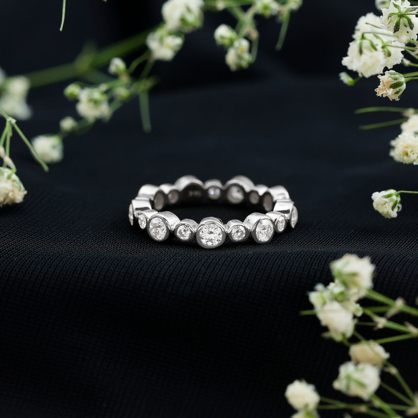 Certified Round Cut Moissanite Eternity Stackable Ring For Her