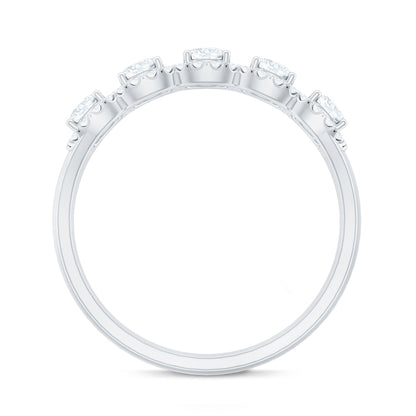 Round Cut Moissanite 5 Stone Anniversary Ring with Halo