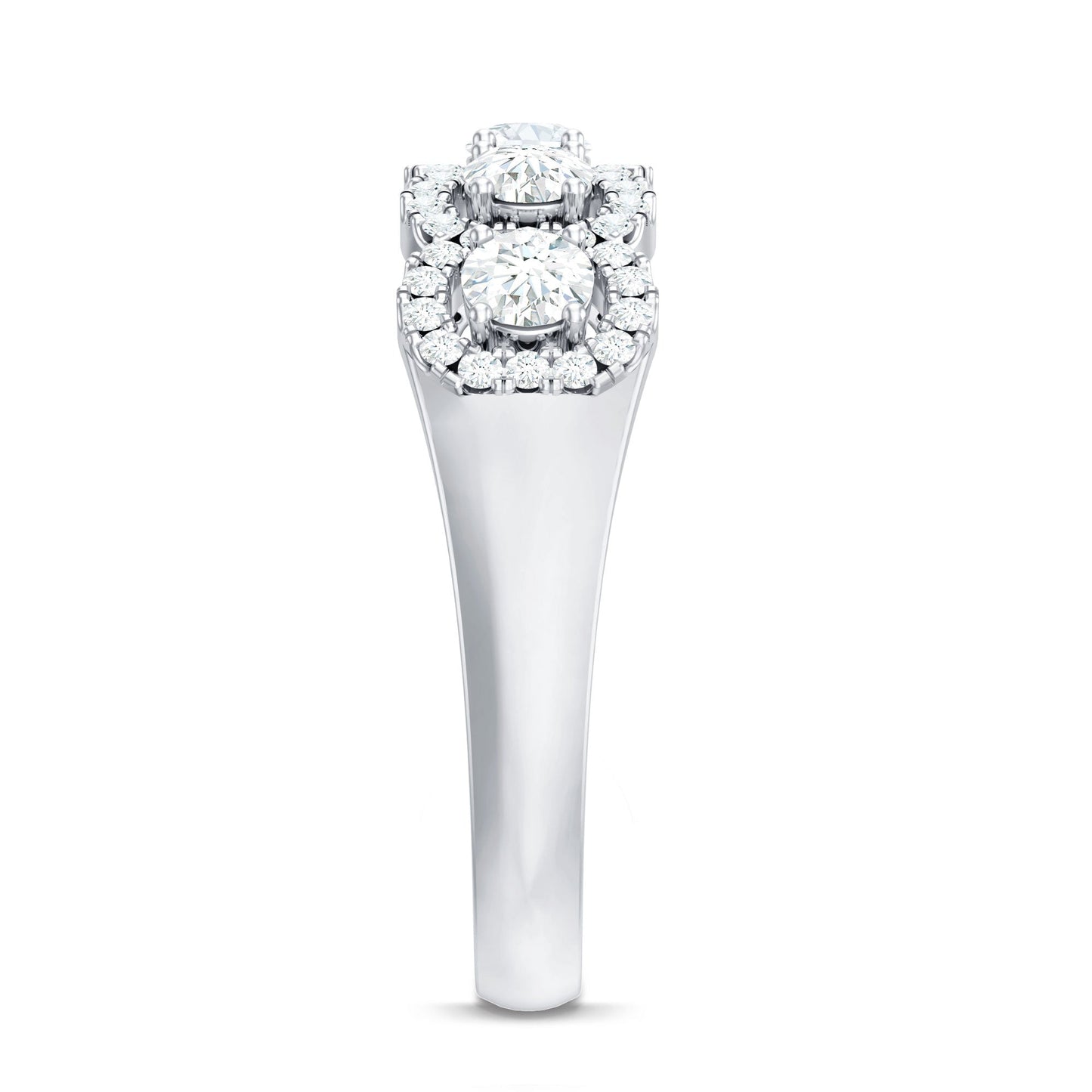 Round Cut Moissanite 5 Stone Anniversary Ring with Halo