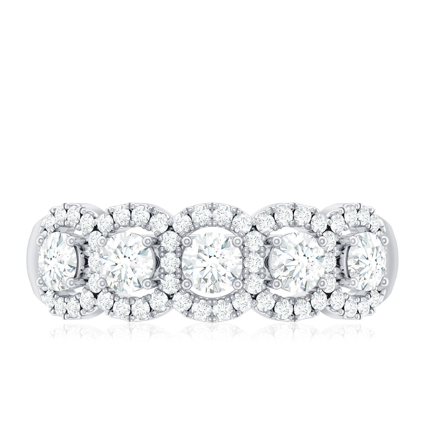 Round Cut Moissanite 5 Stone Anniversary Ring with Halo