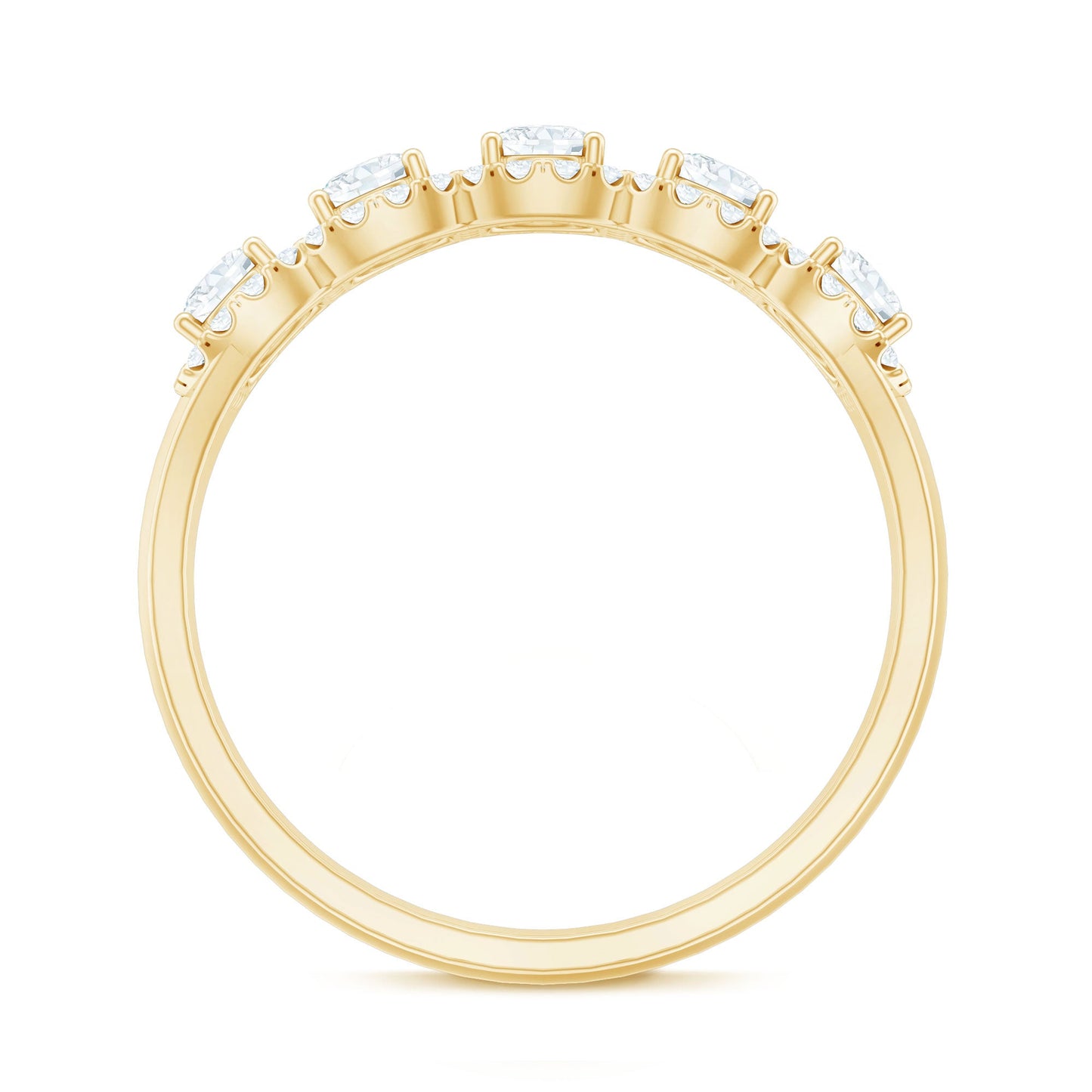 Round Cut Moissanite 5 Stone Anniversary Ring with Halo