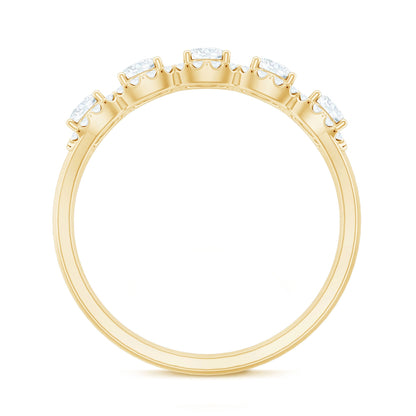 Round Cut Moissanite 5 Stone Anniversary Ring with Halo