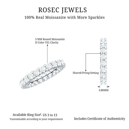 Certified Moissanite Eternity Band Ring in Shared Prong Set