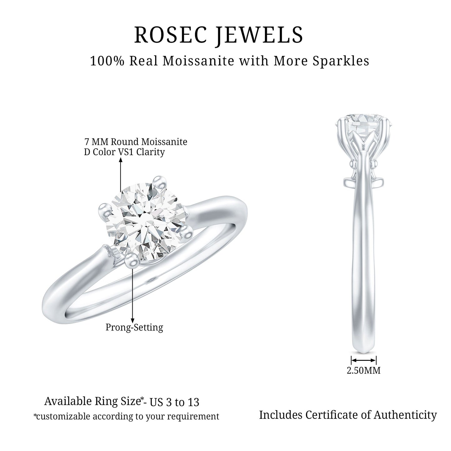Round Shaped Moissanite Solitaire Engagement Ring