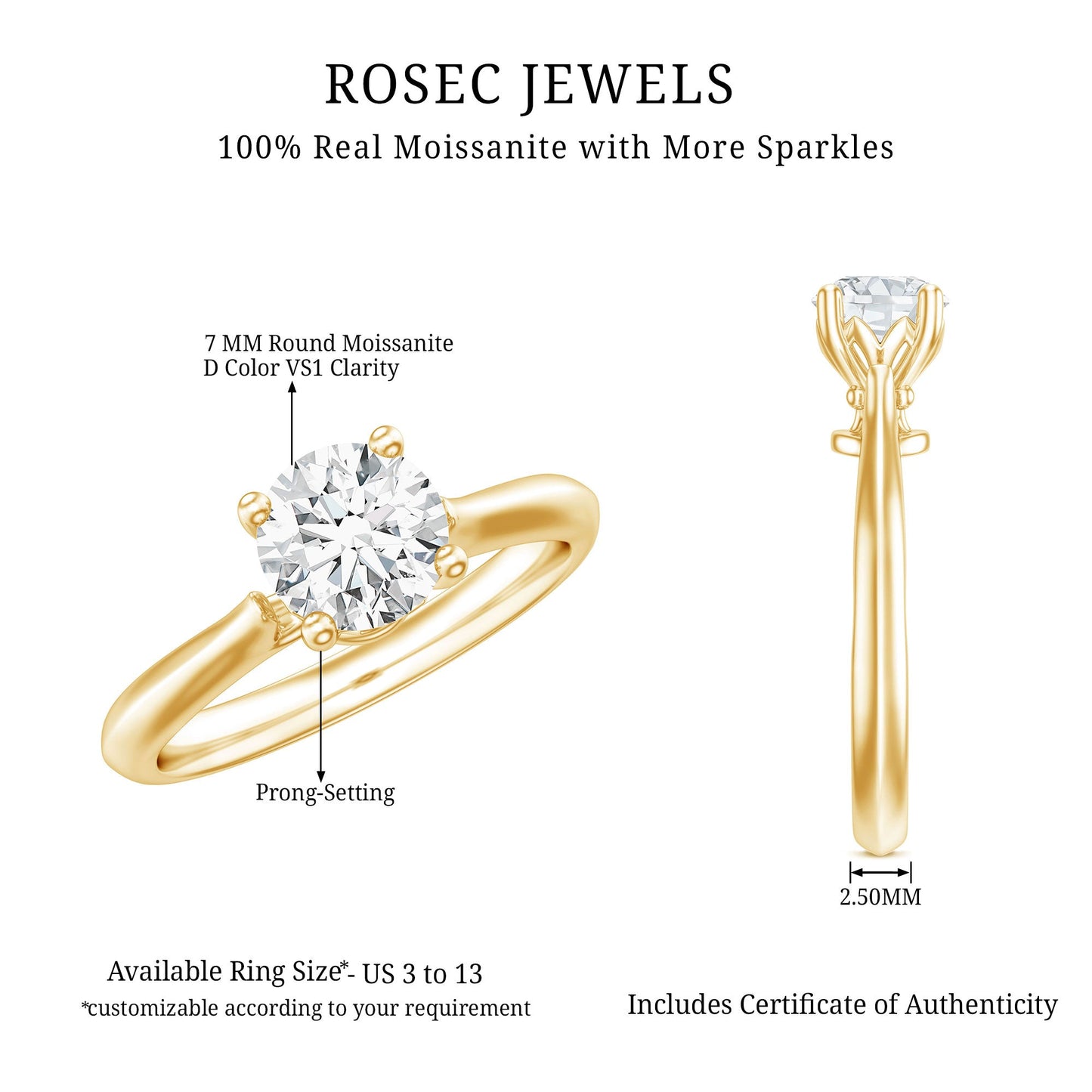 Round Shaped Moissanite Solitaire Engagement Ring
