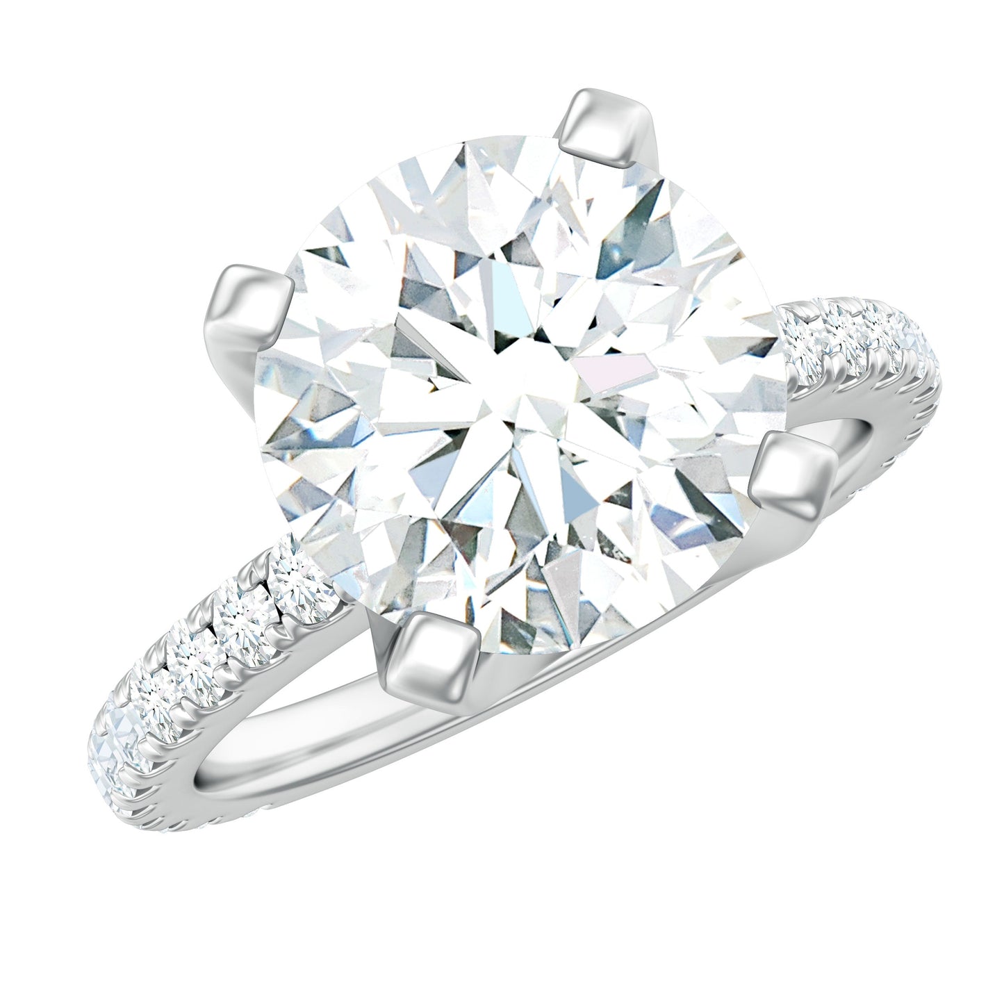 Round 4.4 Carat Moissanite Solitaire Engagement Ring with Side Stones
