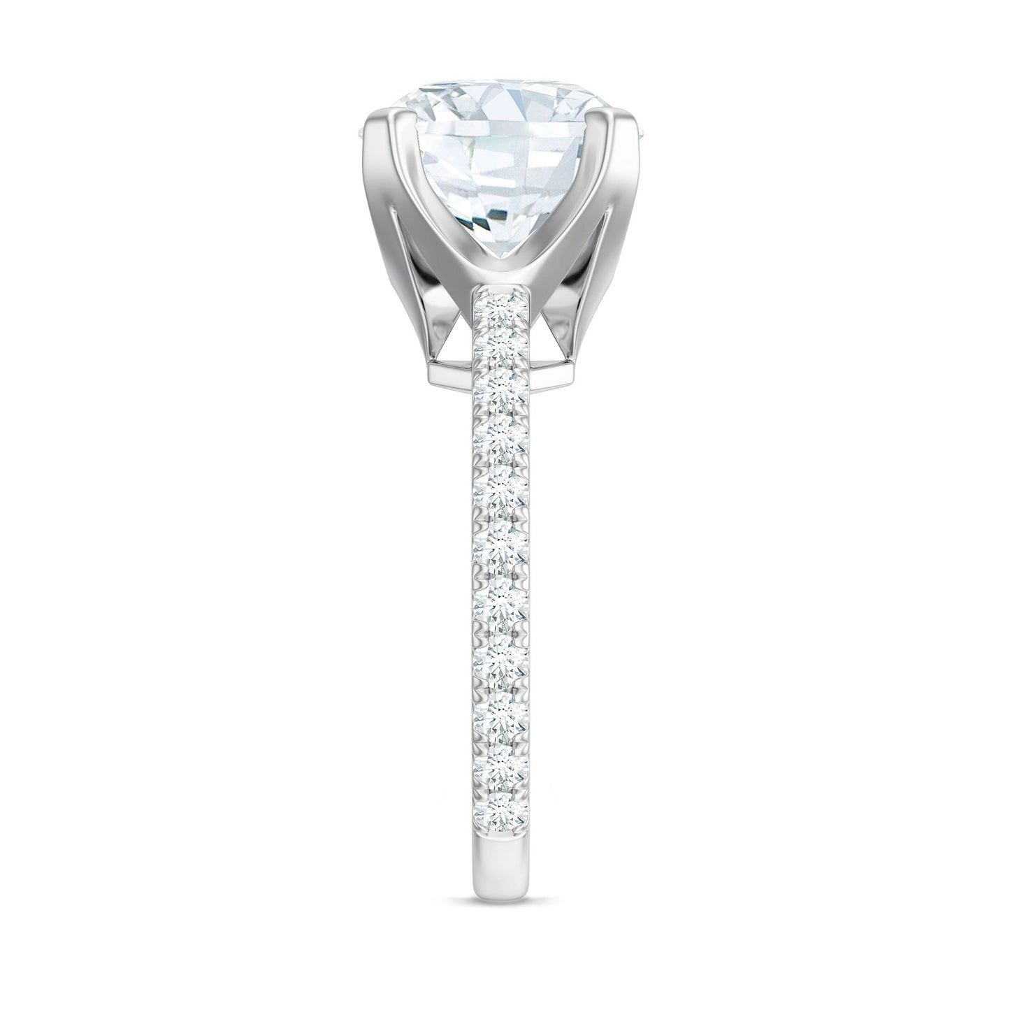 Round 4.4 Carat Moissanite Solitaire Engagement Ring with Side Stones