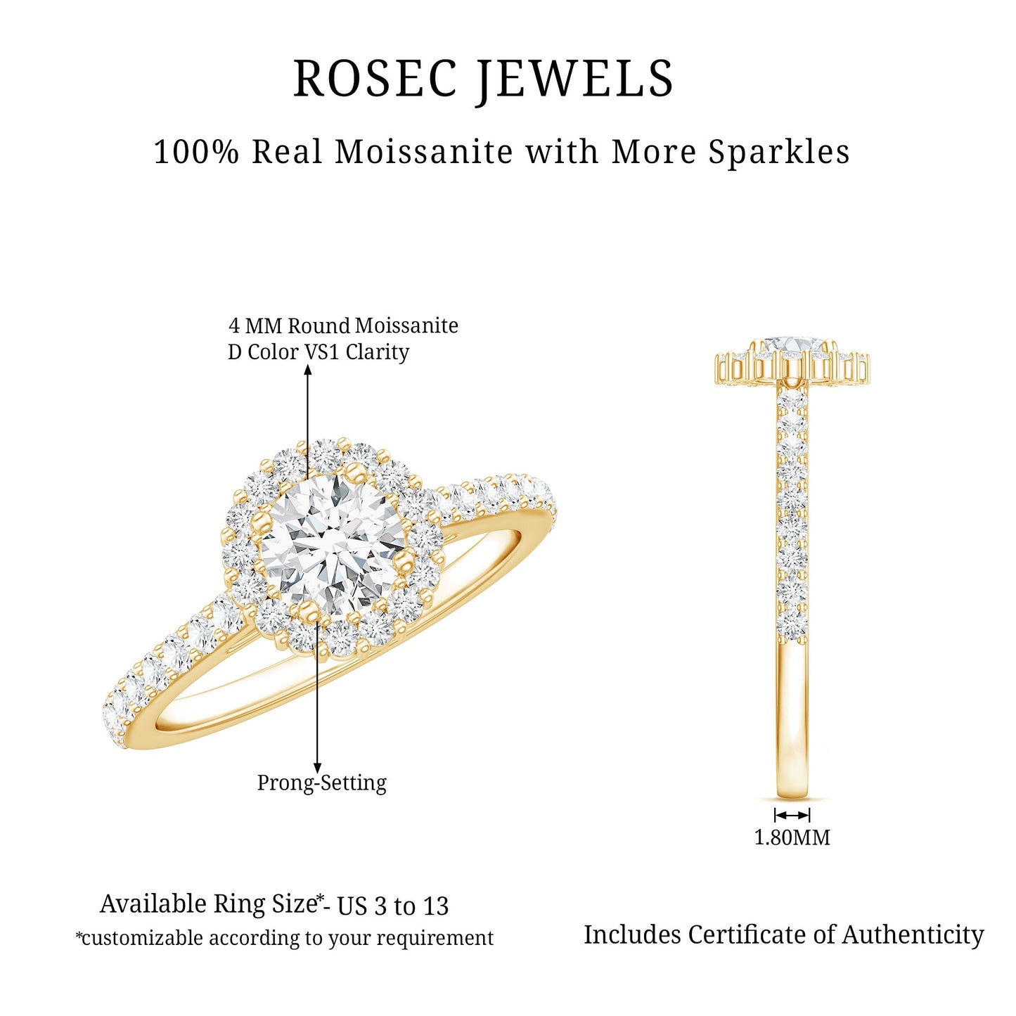 Classic Moissanite Halo Engagement Ring